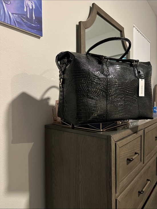 Brahmin Handbags - Brahmin Black Croc-Embossed Travel Duffel